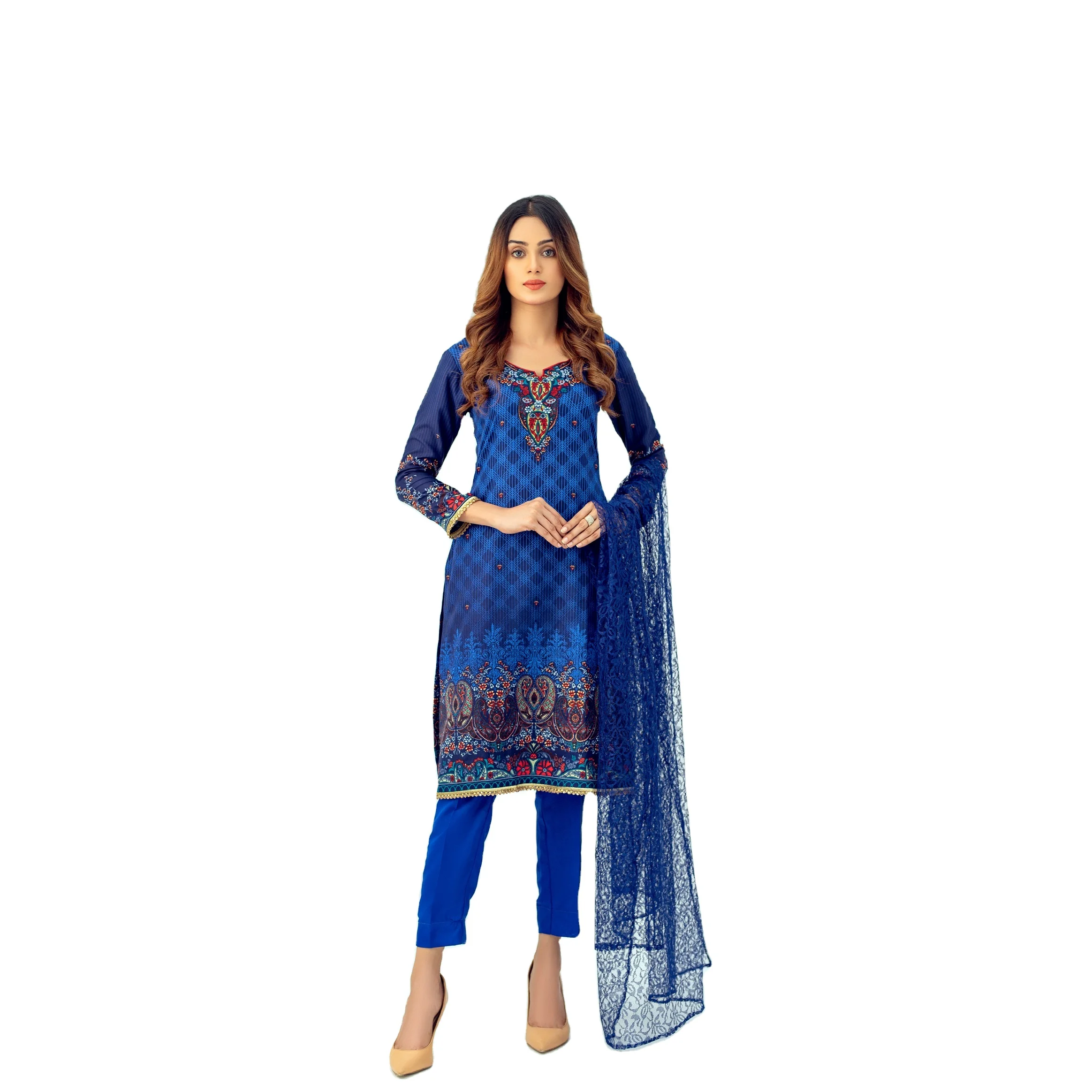 Пакистанский непрошитый стильный официальный костюм для женщин, Высококачественная женская рубашка из 3 предметов с вышивкой лужайки, брюки дупатта