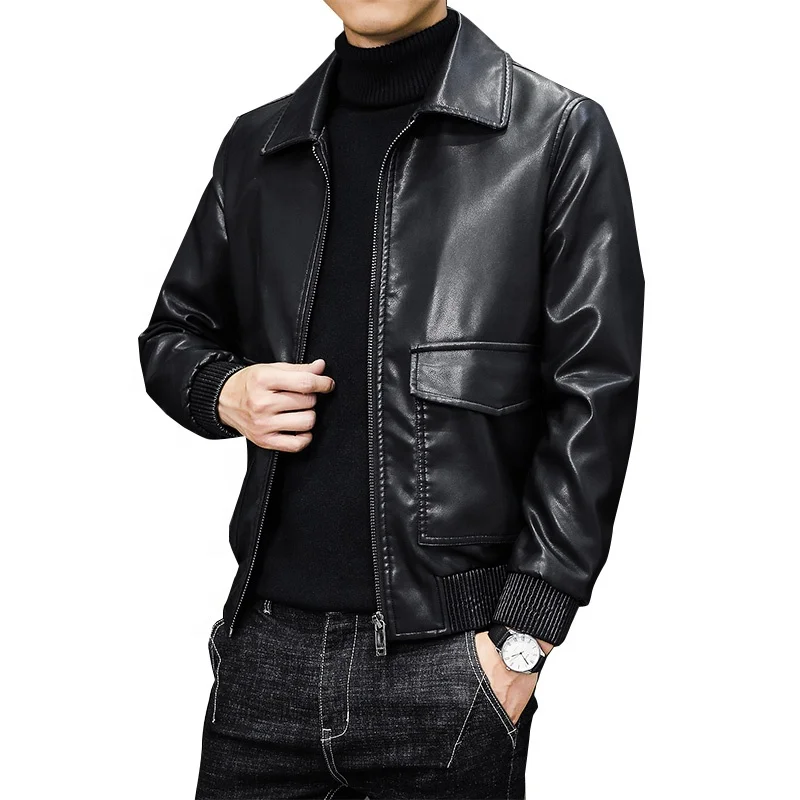  Кожаная куртка на заказ Мужская Байкерская зимняя флисе с ребристыми манжетами и подкладкой из коровьей кожи