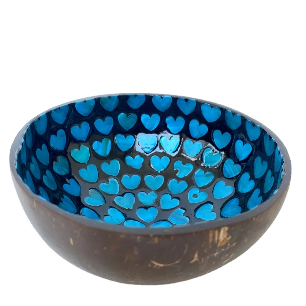 Handmade Coconut Shell Bowl with ATM Sea Shell Within Heart Patterns Onside OEM ODM Customize Accept