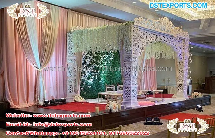 Grand Delizio Wedding Mandap Decoration UK Fascinating Golden FRP Marriage Mandap Setup Golden Carved Luxury Delizio Mandap