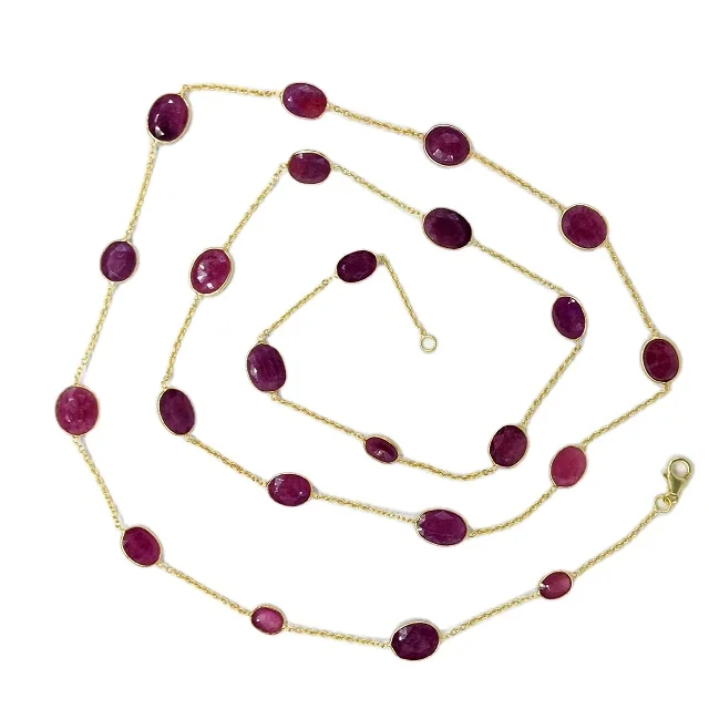 Everyday Wear 925 Sterling Silver Affordable Low MOQ Jewelry Supplier Ruby Gemstone Long Chain Necklace