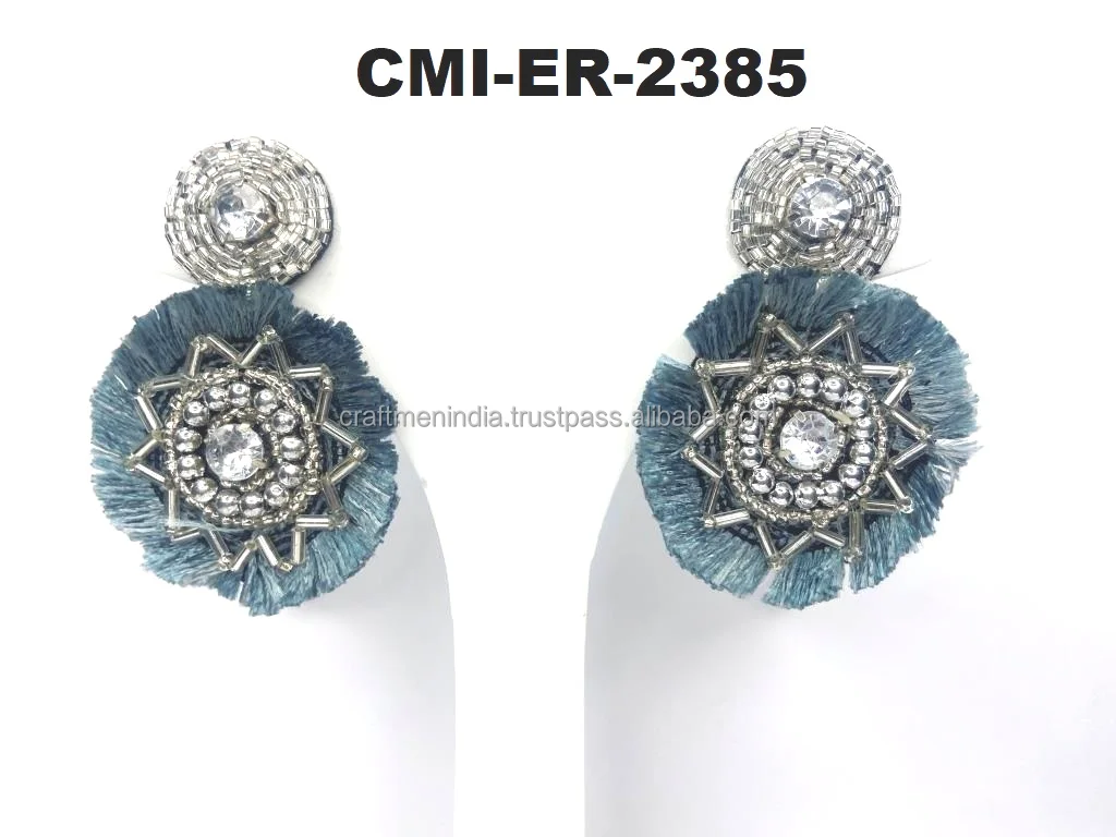 Handmade Beaded Stud Earrings with Classic Wings Design Fashion Jewellery Embroidery Direct from India for Women and Girls