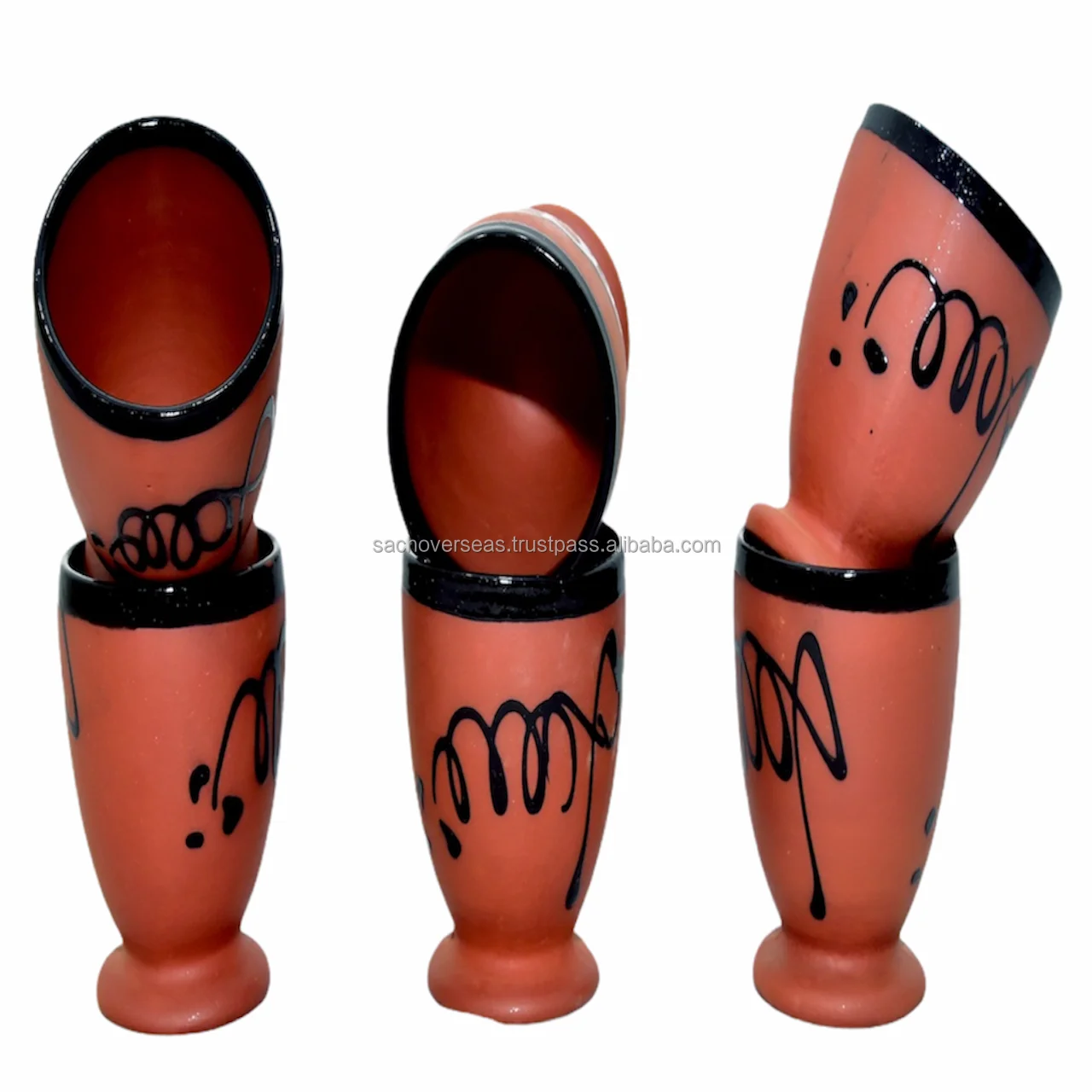 Hot Selling Indian Terracotta Glazed Clay Beer Mugs Set of 6 Pieces  250 Ml , Eco-Friendly Clay Glass
