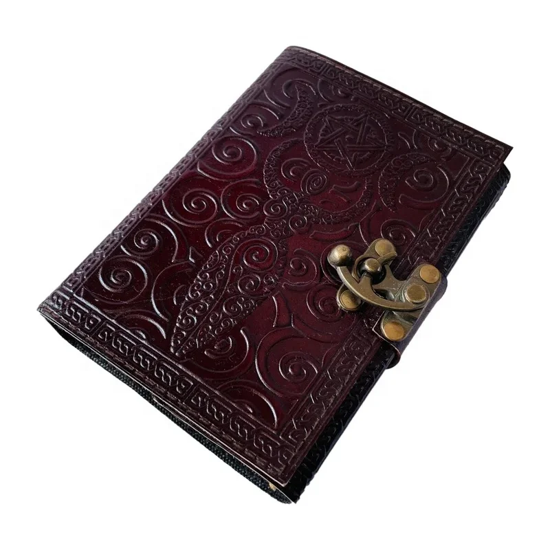 vintage leather book of spells Celtic wiccan journals for writing prop brown Goddess handmade embossed deckle Art Paper Diary