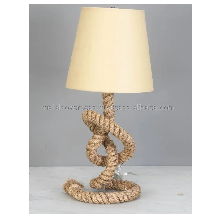 Fabric Lampshade Rope ETL Bedside Lamp Desk Hotel Lamp Hotel Table Lamp Lights Rustic Metal American Decorative Hemp Rope LED