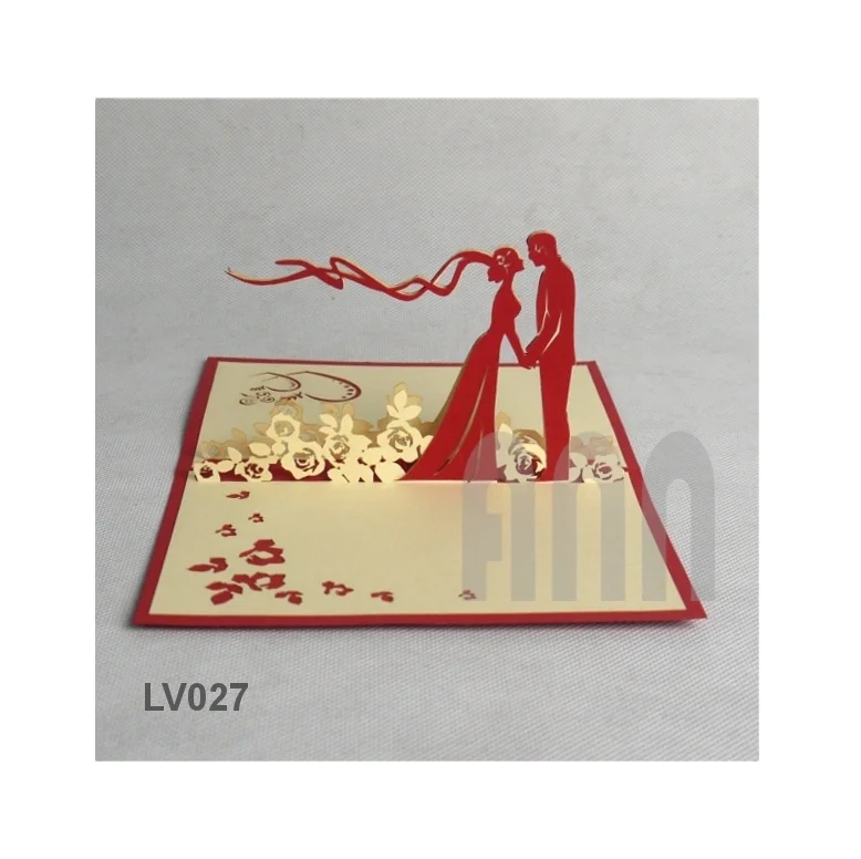 High Quality 3D Handmade Pop-Up Wedding Invitation Card with Envelope Custom Printed Couples Handicraft Christmas Occasions Sale