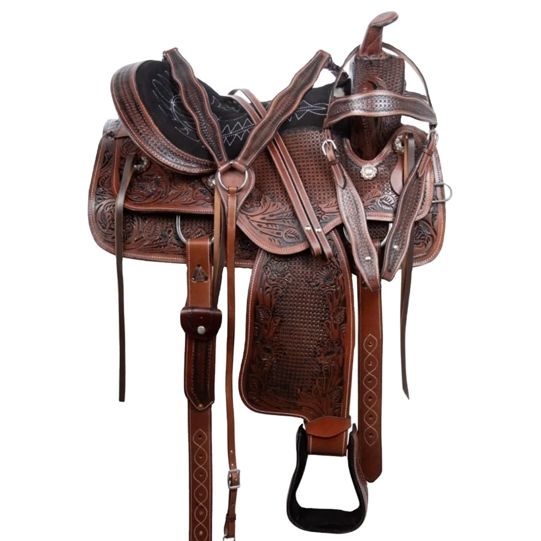 100% Cow Leather Western Horse Saddle & Tack Set With Hand Carved Design Indian Wholesale Manufacturer At Reasonable Prices