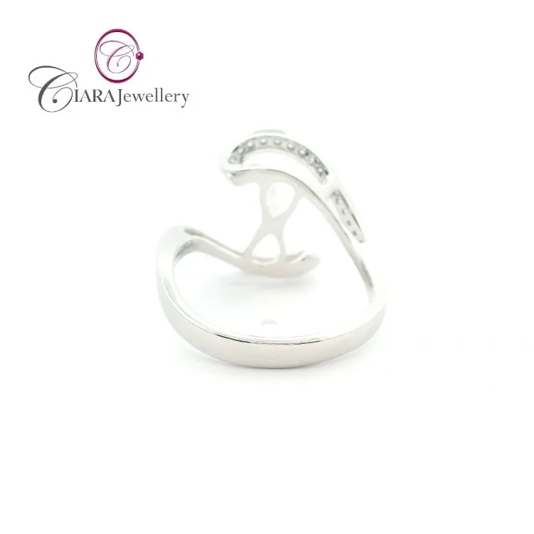 18K AU750 SOILD WHITE GOLD REAL NATURAL DIAMOND 13MM PEARL RING MOUNT