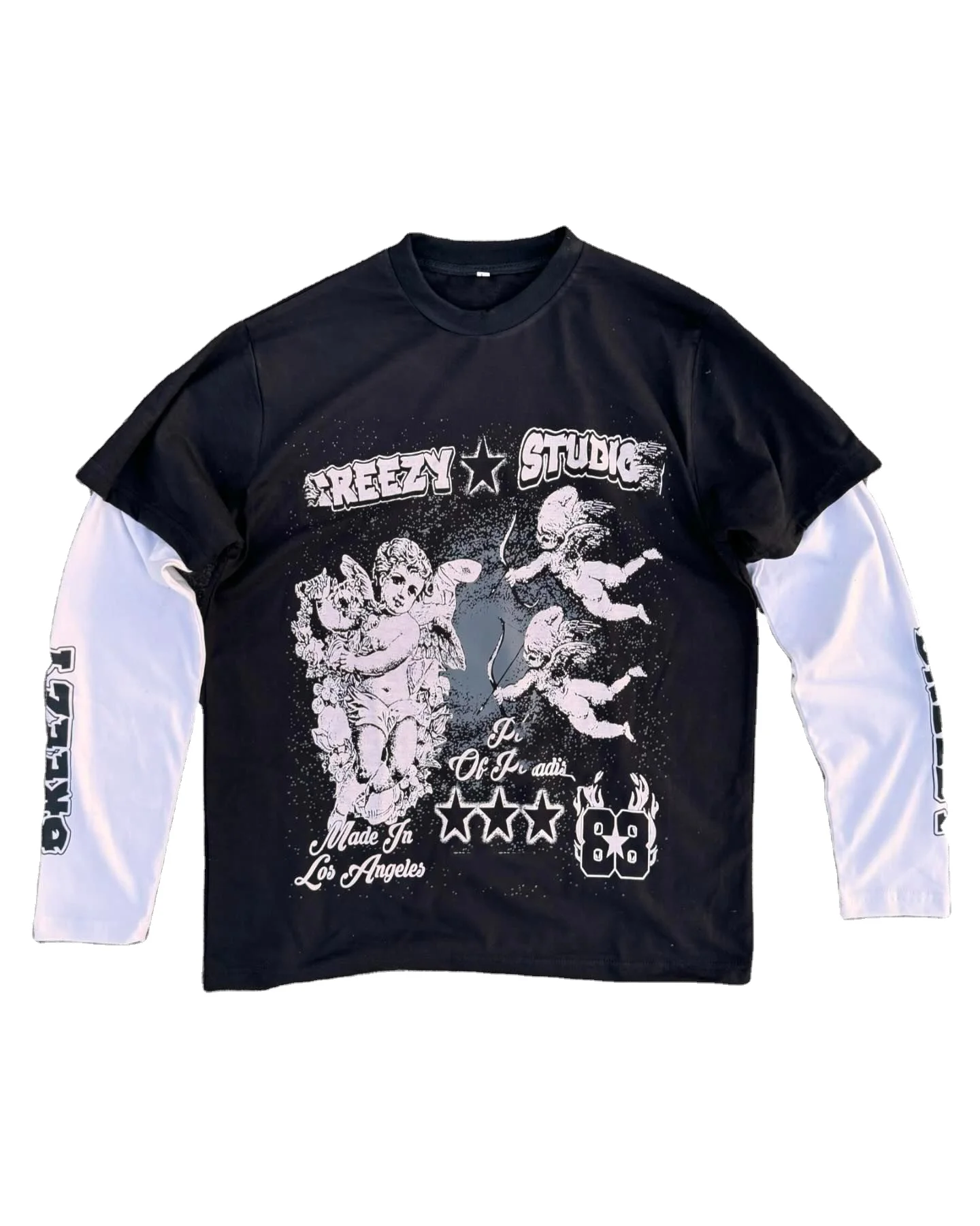 Customized Streetwear Cotton Boxy Tee Print Jersey Tshirt Double Layer Thick Collar Long Sleeve T-Shirts For Men