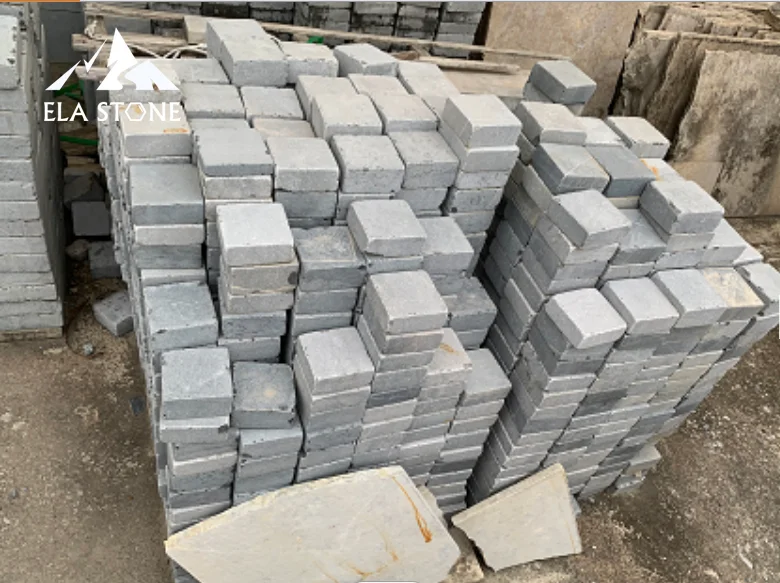 ELA Stone Tropical Midcentury rustic coastal Hotel Villa Apartment Building Park Courtyard Split blue stone from Vietnam