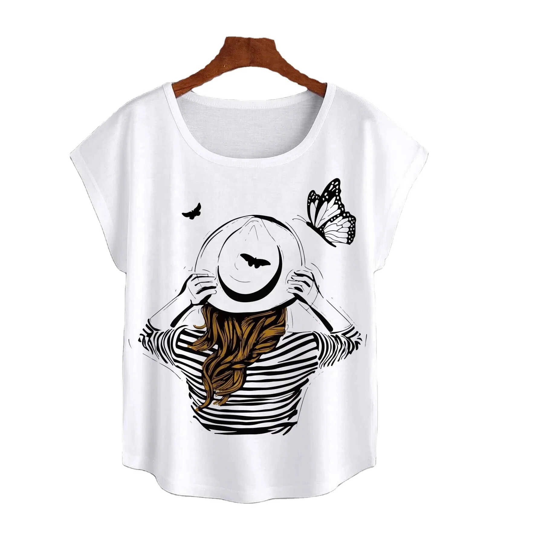 100 cotton White Graphic tees for Women Trendy custom Digital printed Loose fit Casual wear Ladies t-shirt