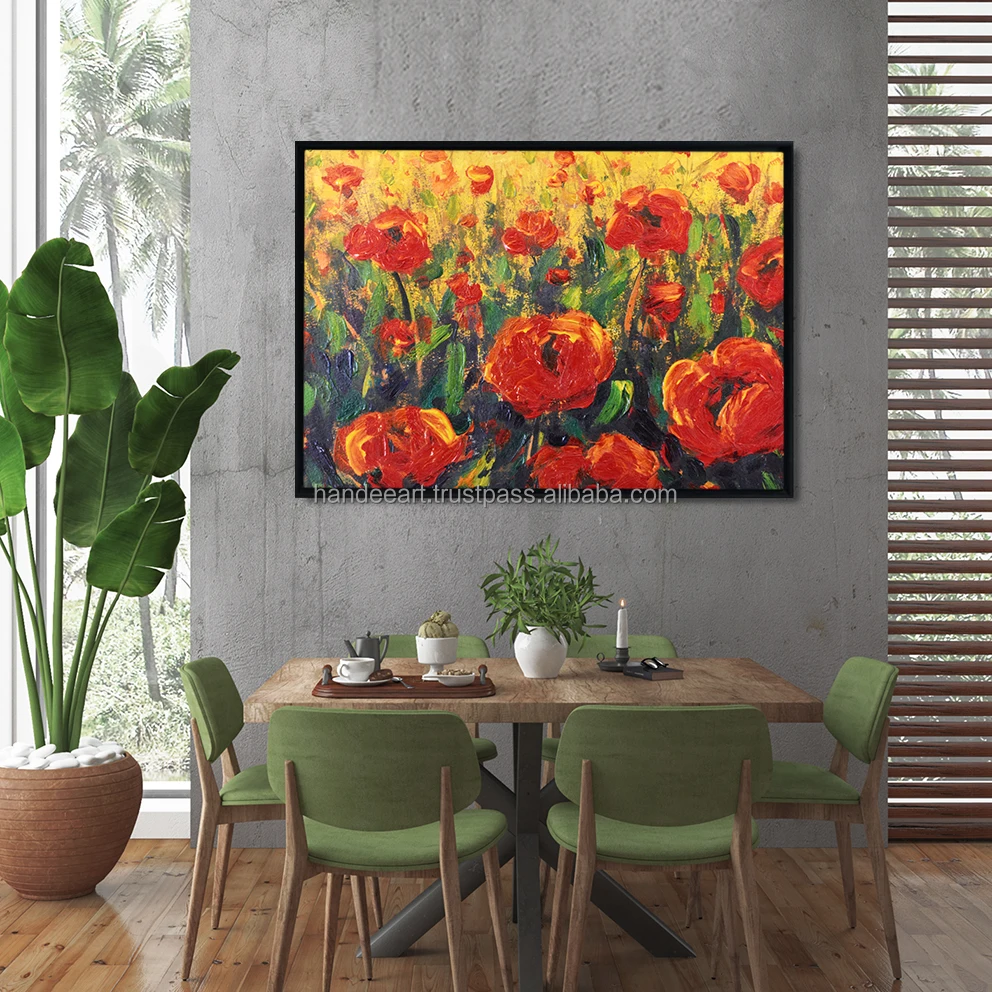 Top View Floral Landscape Red Poppies vietnam manufacturer supply Canvas Print