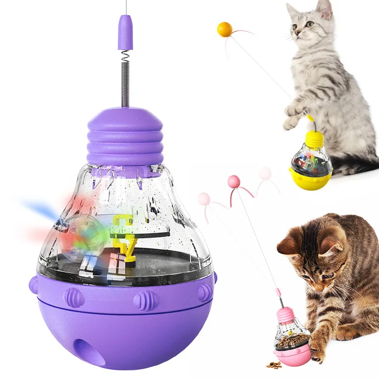 Interactive Cat Toy Slow Food Leakage Feeder with Light Bulb Shape