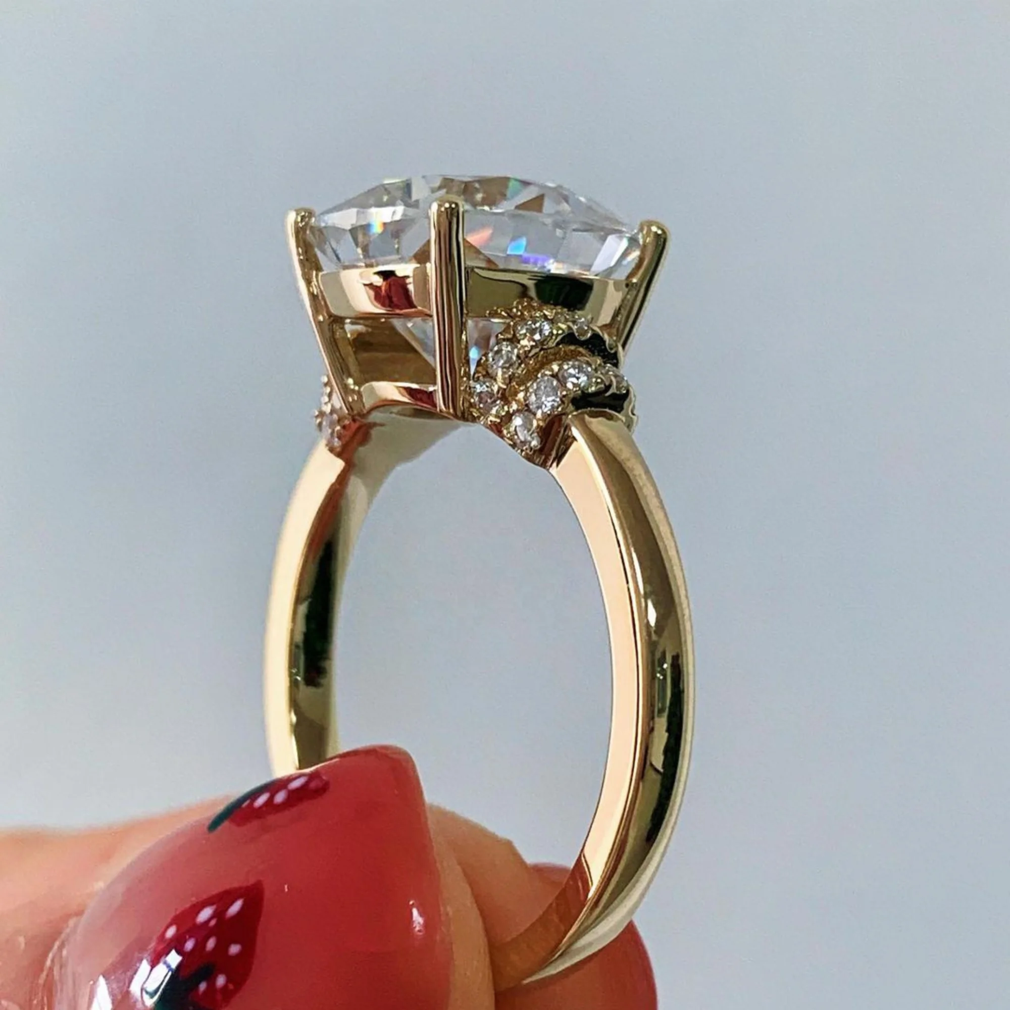 Moissanite Top Selling 3 Carat  Cushion Cut Engagement Original  Ring in 18k Yellow Gold Fine Jewelry Rings Wholesale