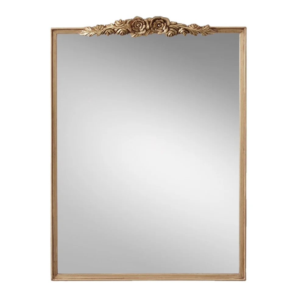 French Antique Rose Carved Mirror with Various Sizes Wall Mounted Mirror Bedroom Living room Fireplace Entrance decor Gold Wood