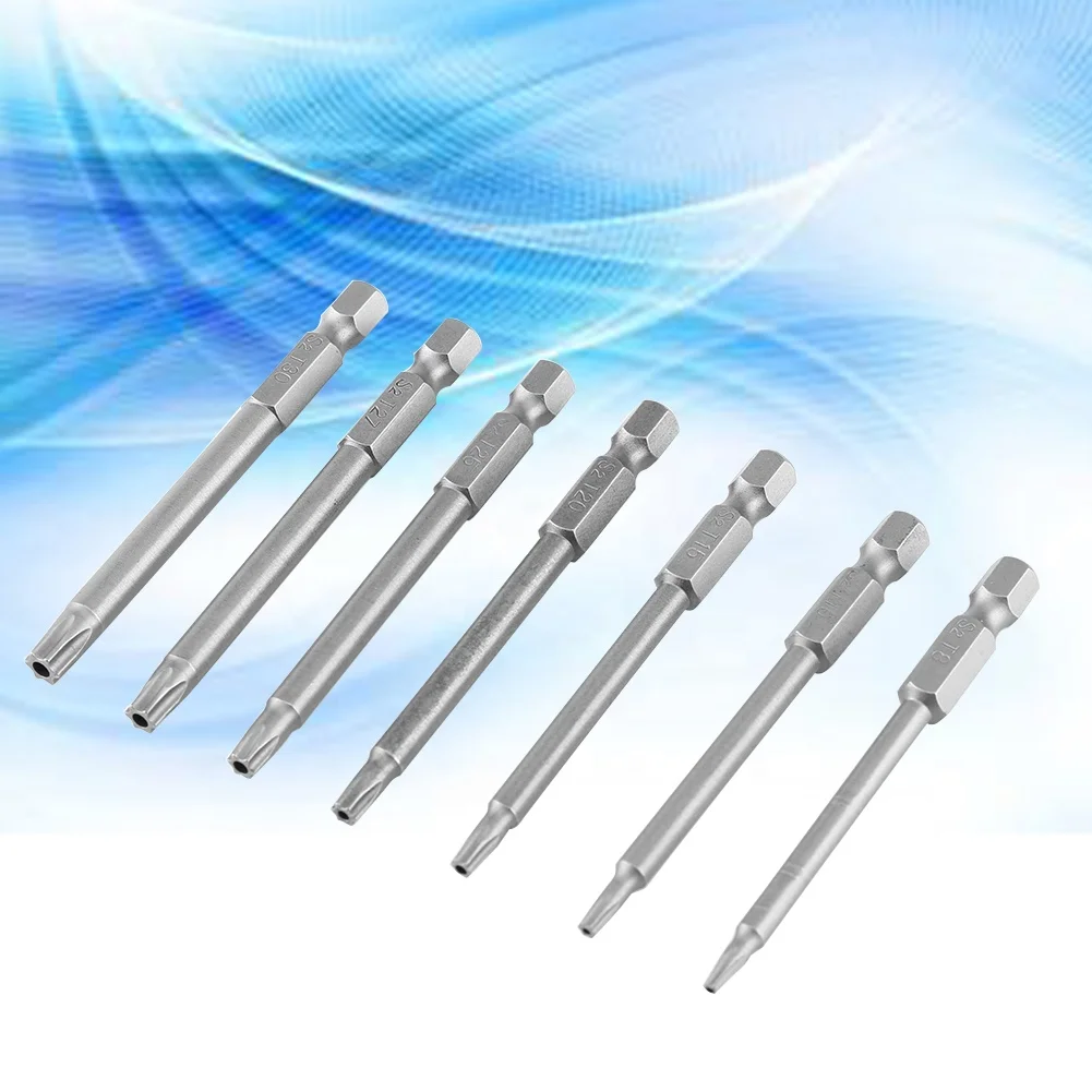 7pcs/set S2 Steel 75mm 1/4 Inch Hex Shank T 8-T30 Magnetic Security Star Screwdriver Bits