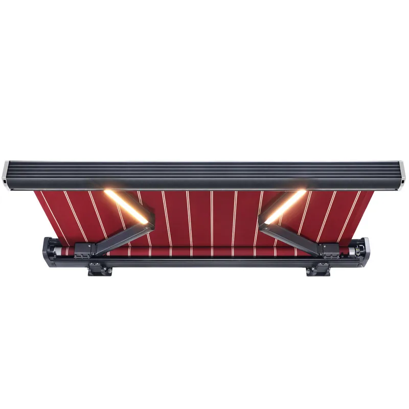 durable windproof motorized  full box retractable awning sunshade rain cover canopy awning outdoor with LED strips