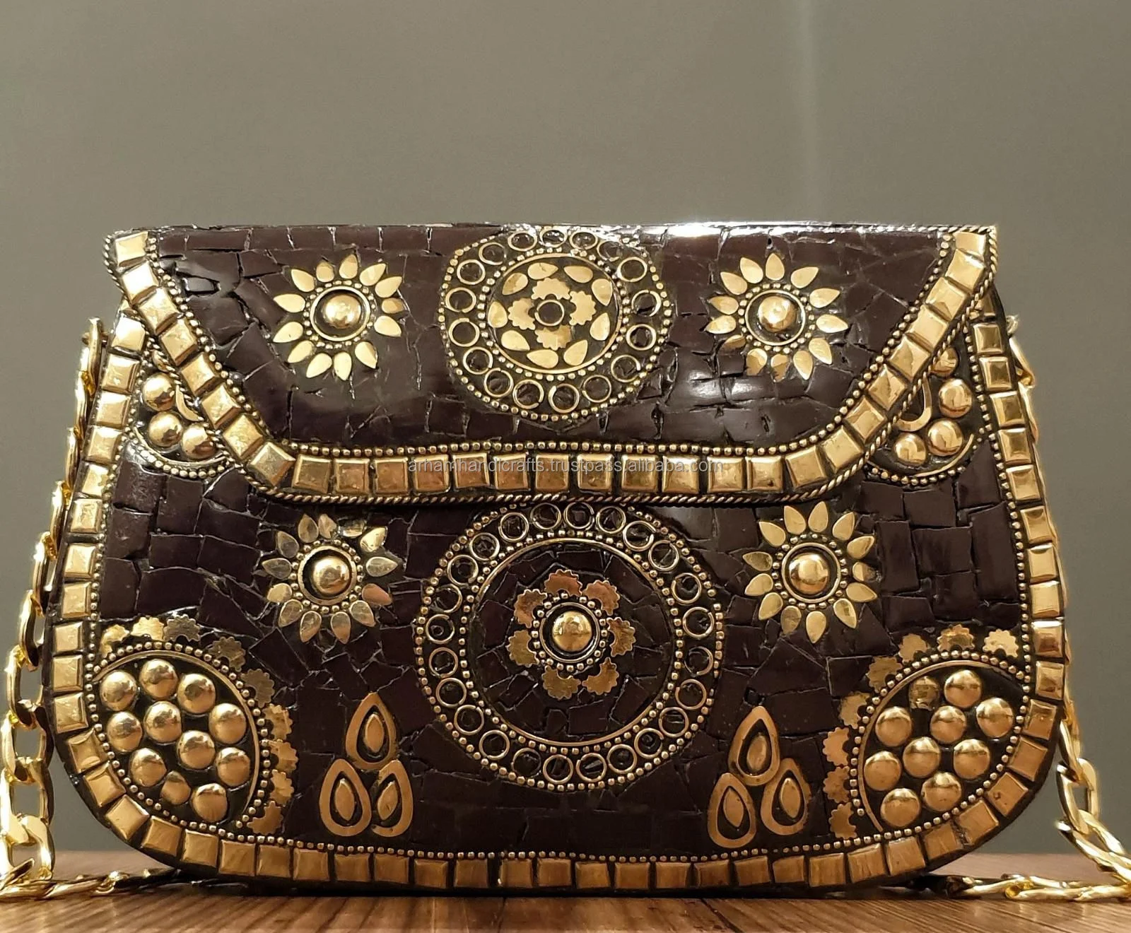 Mosaic Handmade Ethnic Clutch Ornate Bag Vintage Bag Boho Clutch Indian Bag Mother of Pearl Purse Metal Clutch by LUXURY CRAFTS