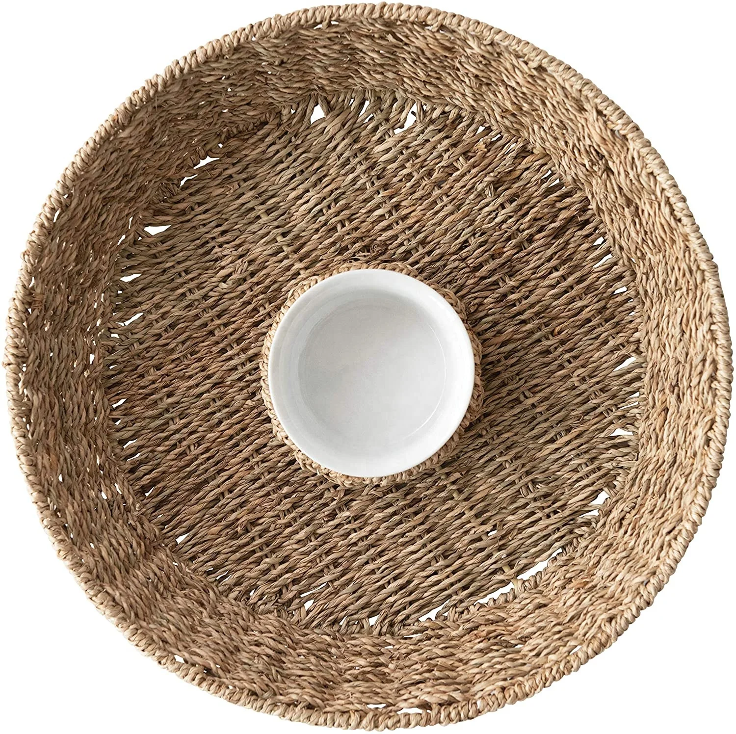 Экологичная оптовая продажа натуральная плетеная корзина для морских водорослей ручной работы с керамическими чипами и чашей окуня сервировочный поднос закусок из