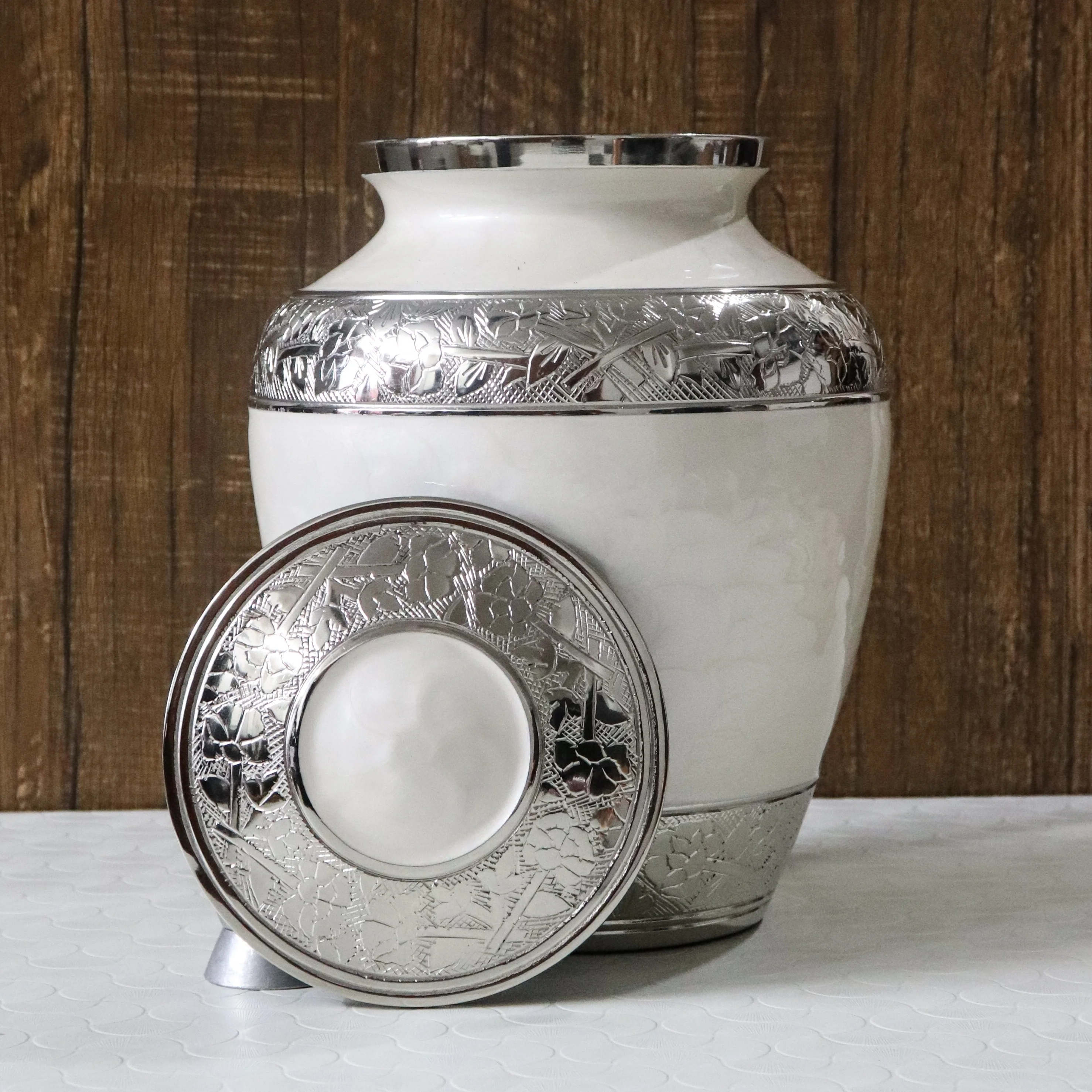 Aluminum white Enamel Engraved Memorial Containers For Ashes of Human Remains Manufacturer and Supplier From India
