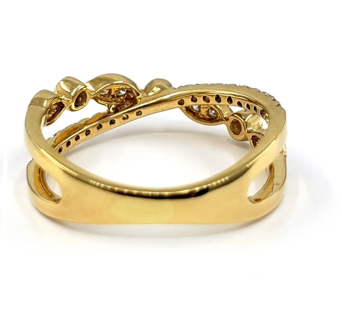 Wholesale Great Offer Top Quality Fine Jewelry 18k Solid Yellow Gold Natural Diamond Cross Trendy Half Way Wedding Ring For Lady