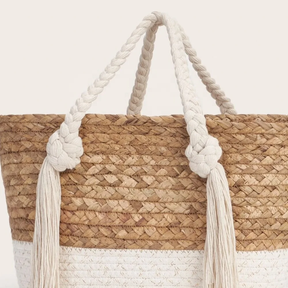 New arrival high quality seagrass cotton women tote beach picnic travel bag handwoven made in Vietnam