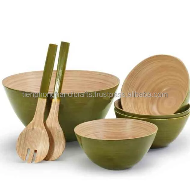 Durable reusable natural biodegradable rice fruit round bamboo fibre salad bowl set