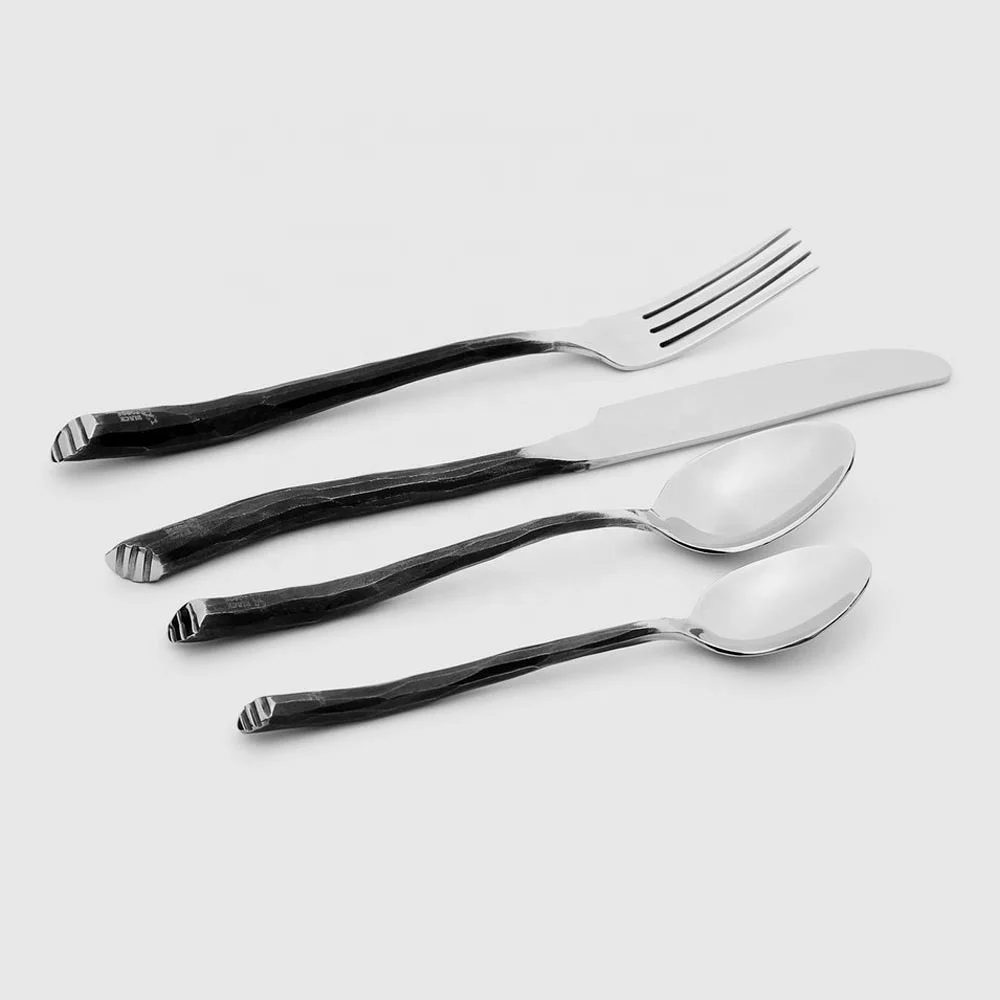 Stainless Steel silver  Salad Server With  Black Rustic Twig Handle design luxury high quality salad server