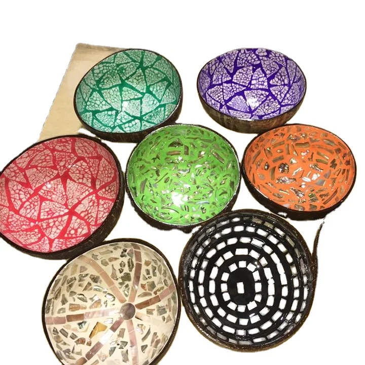 Экологичная чаша из Вьетнама с кокосовым лаком/Высококачественная лакированная Кокосовая чаша, Кокосовая посуда/декоративная цветная Кокосовая чаша