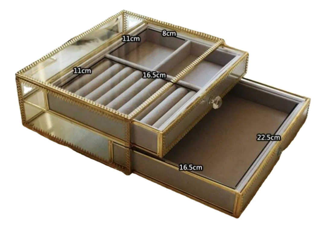  Glass- Brass Jewelry box for jewelry gold color glass- brass