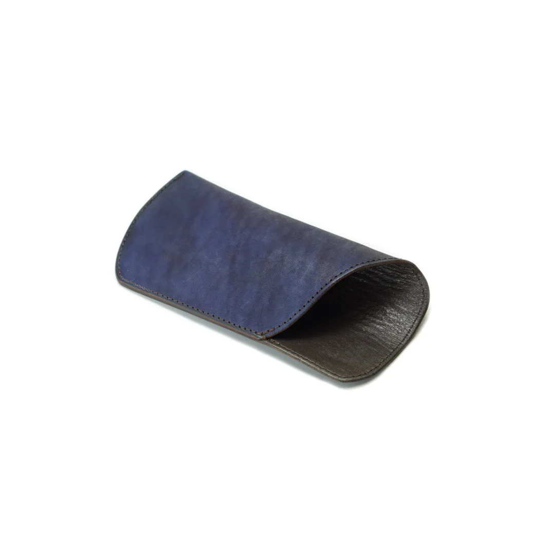 Handcrafted Indigo-Dyed Leather Eyeglass Case Denim-Textured, One-of-a-Kind Design with Traditional Japanese Dyeing