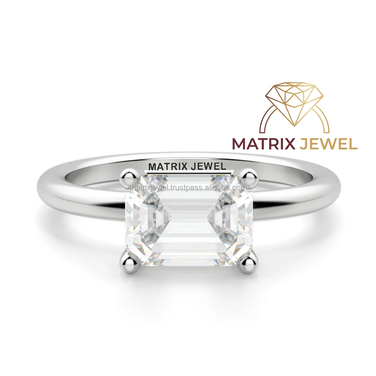 925 Starling Silver East to West Radiant Cut Solitair Engagement Wedding Promise Ring for Her