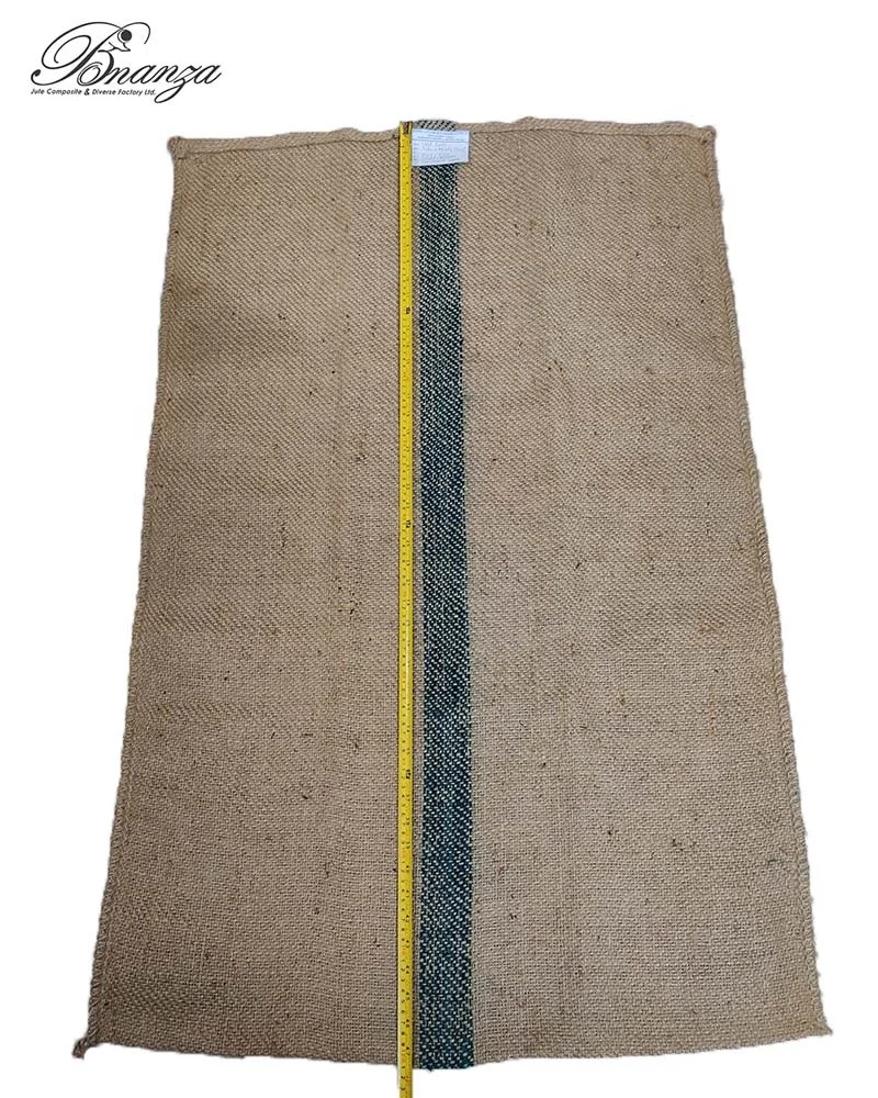 EXPORT QUALITY LIGHT CEES JUTE BAG 75CM 120CM WEIGHT 1100GRAMS 2 INCH GREEN LINE ON BOTH SIDES FOR 80-100 GRAIN