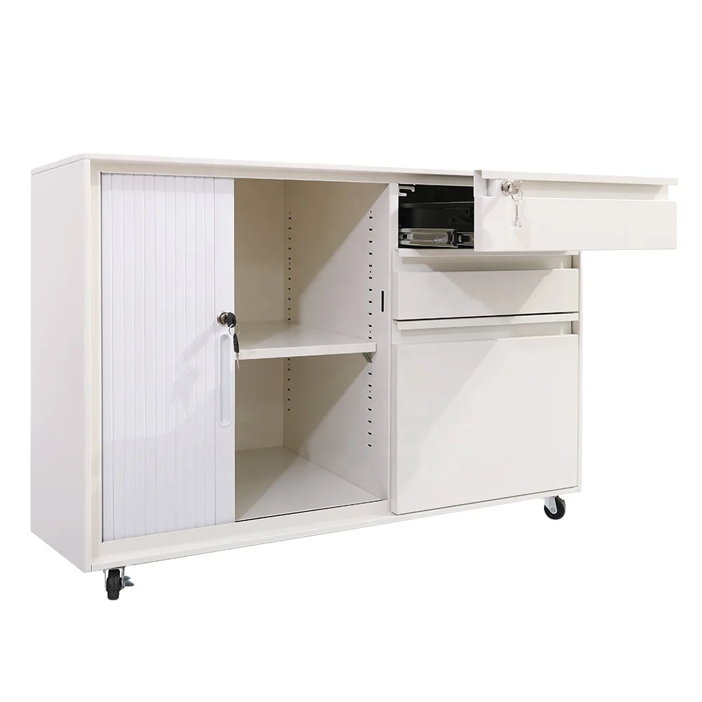 3 drawers mobile pedestal cabinet with rolling door steel storage cupboard,with copper lock with RAL color customized