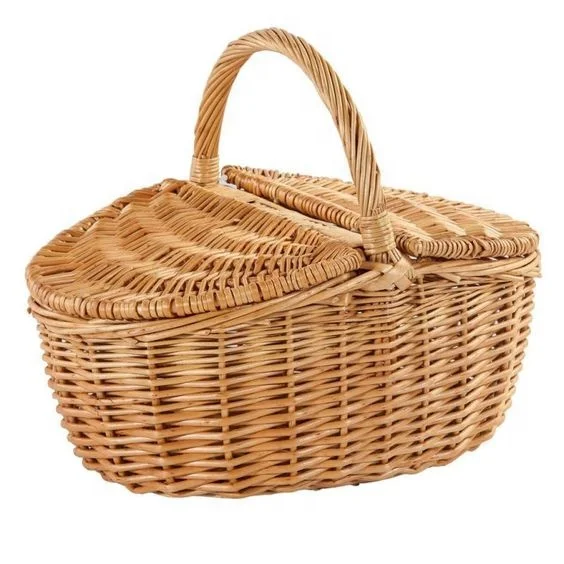Small Eco-Friendly Wicker Rattan Picnic Basket Bamboo and Plastic Pet Cage with Animal Pattern for Cat Dog Homewares Storage