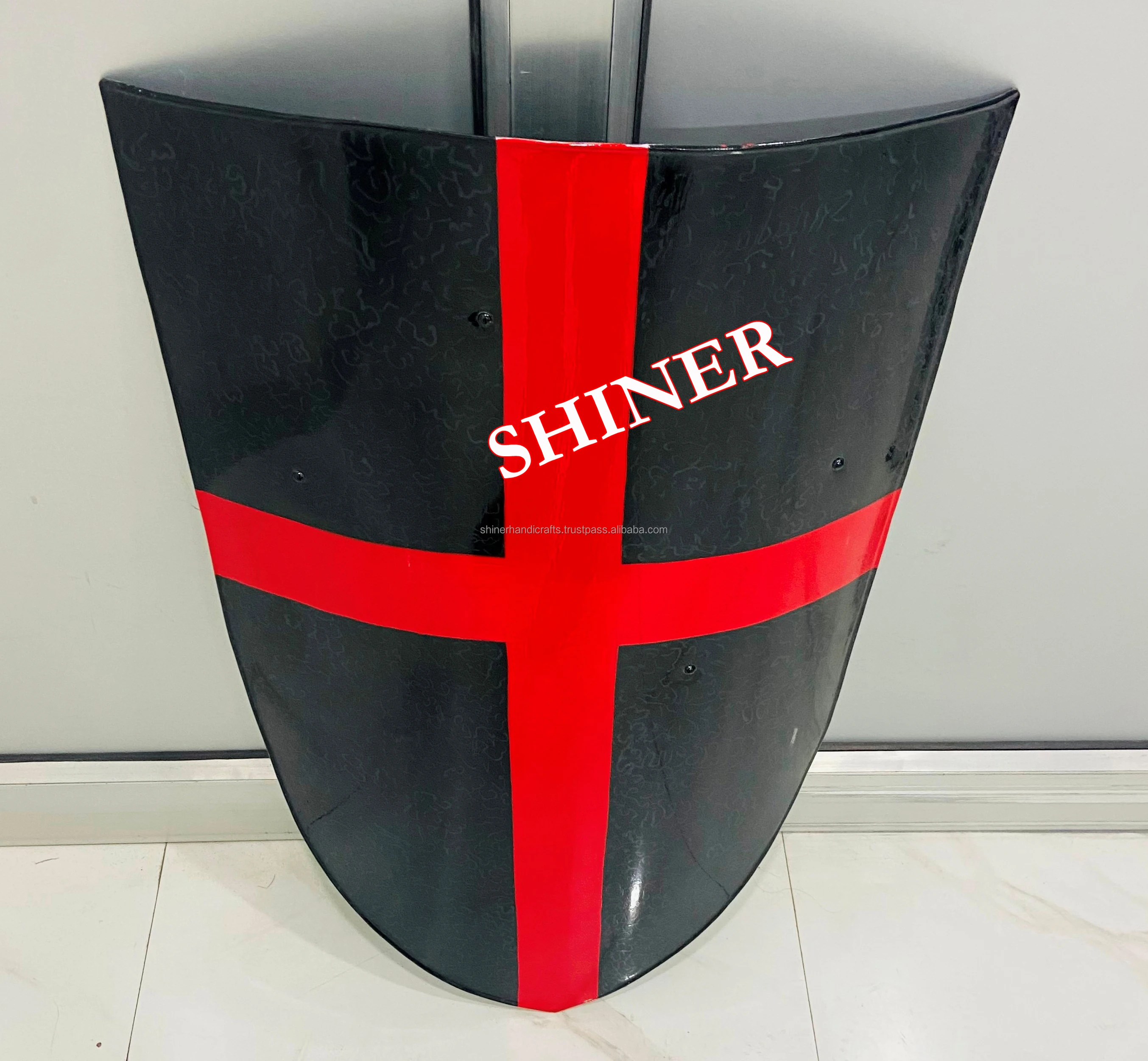 Medieval Crusader Black Shield for Knight Warrior Red Cross Templar Shield Costume Battle Play Halloween Cosplay Shield Wall Dec