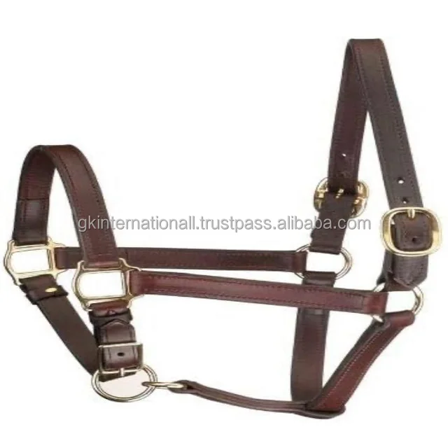Solid Original Saddle leather padded horse halter adjustable chin double crown adjustable buckle & ring horse racing halter