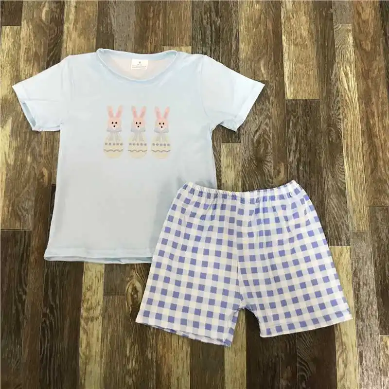 Wholesale summer boutique Easter themed printed short sleeve and pants suits, factory direct support custom