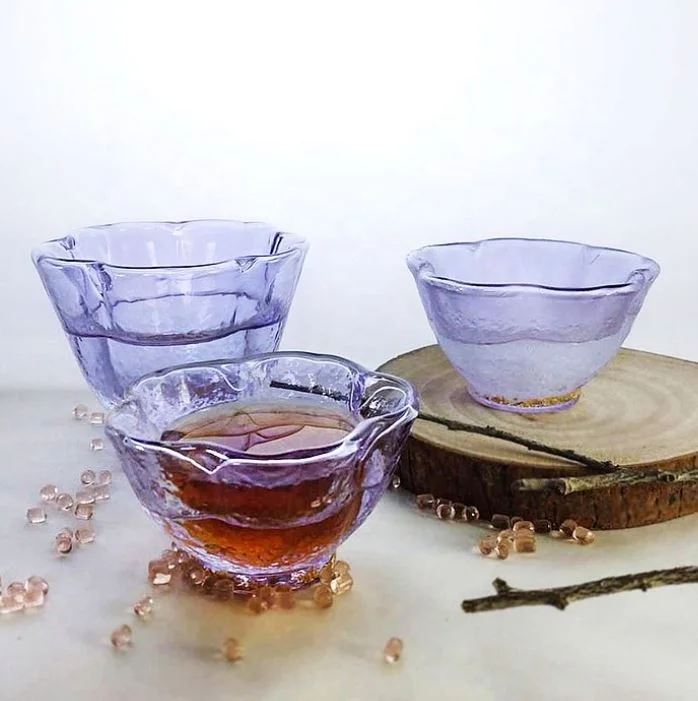 Gold Foil Double Wall Flower Shaped Wineglass Glass Tea Cup