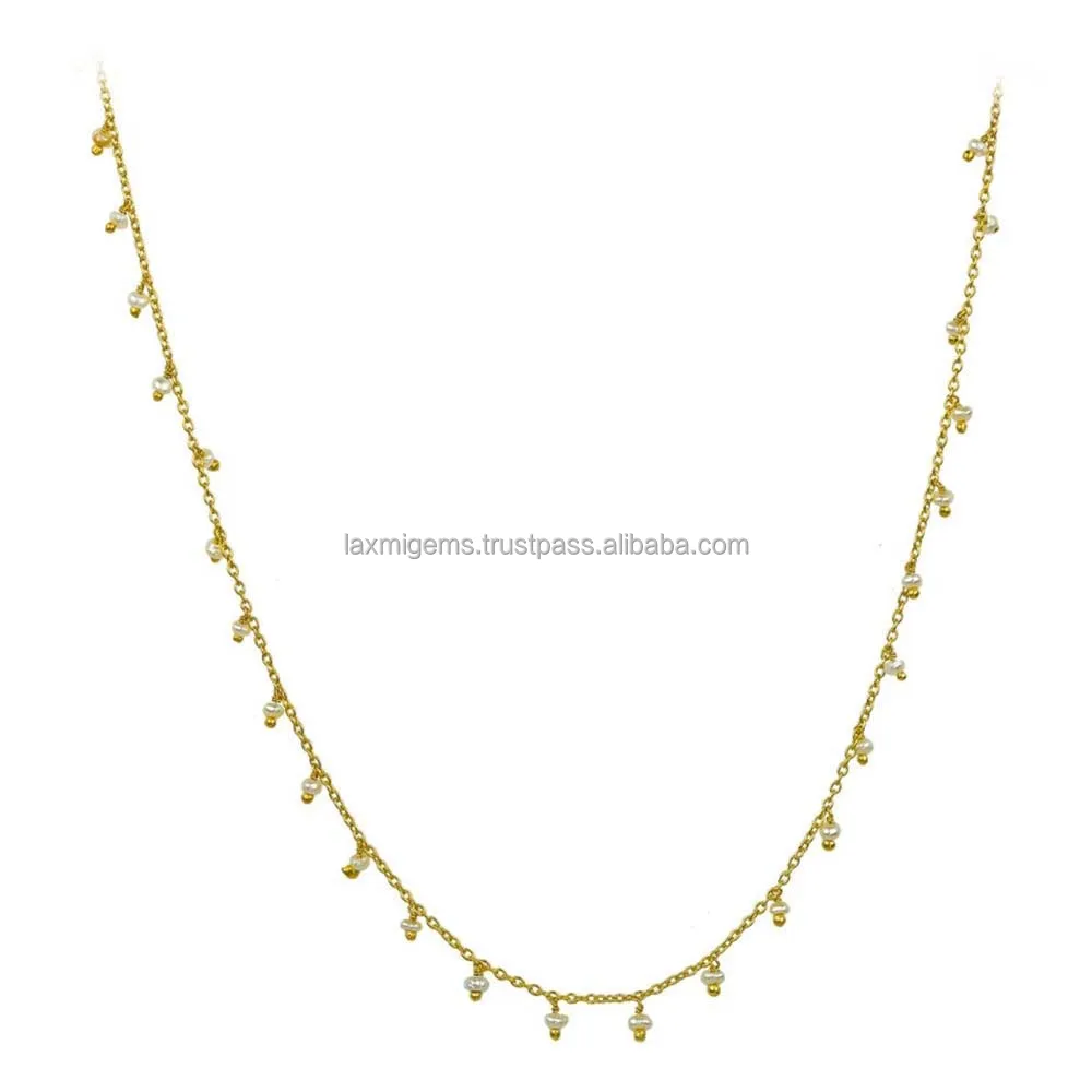 925 Sterling Silver Freshwater Pearl Necklace Chic Pearl Choker with Diamond Main Stone Elegant Gemstone Chains in Gold Silver