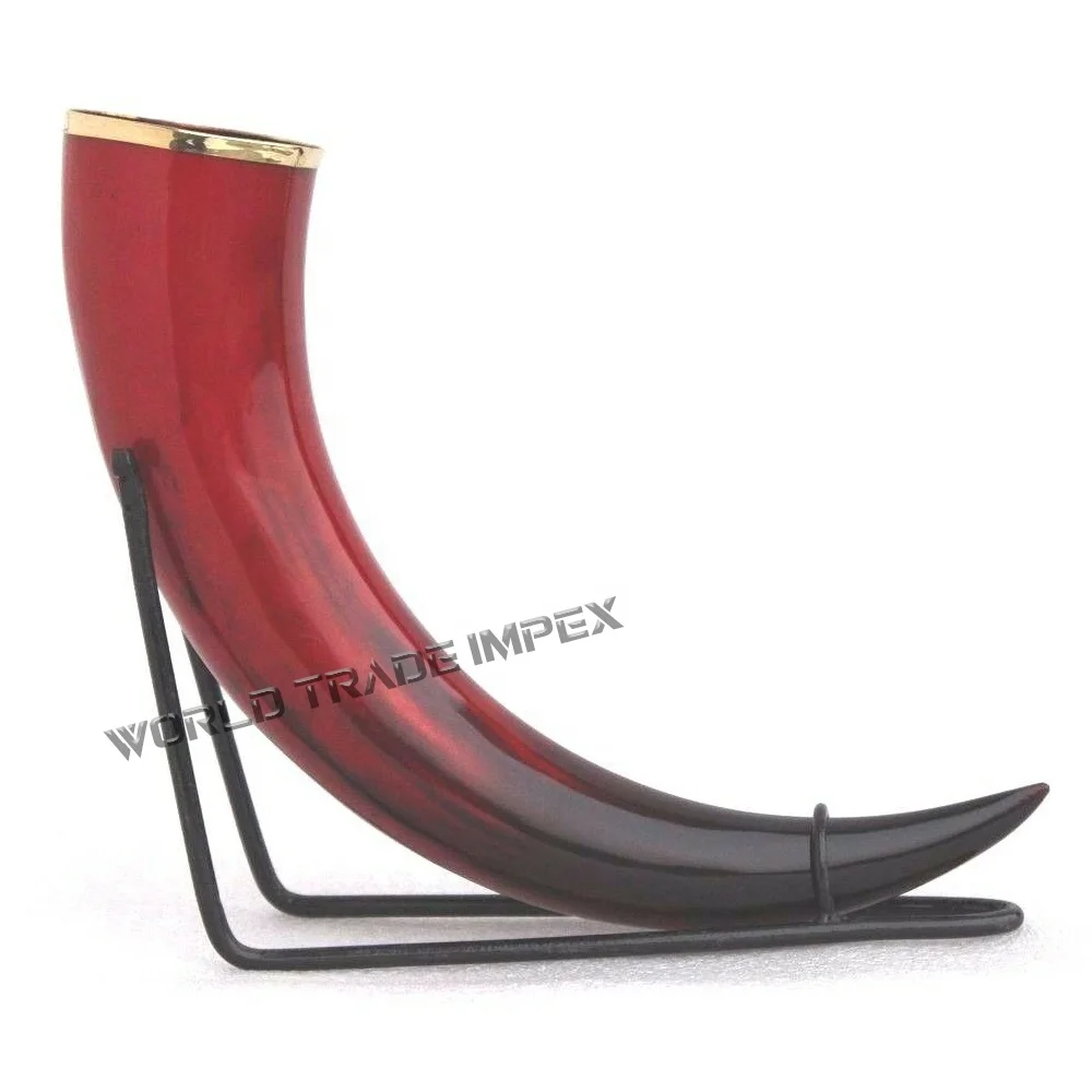 Red color drinking horn with iron stand