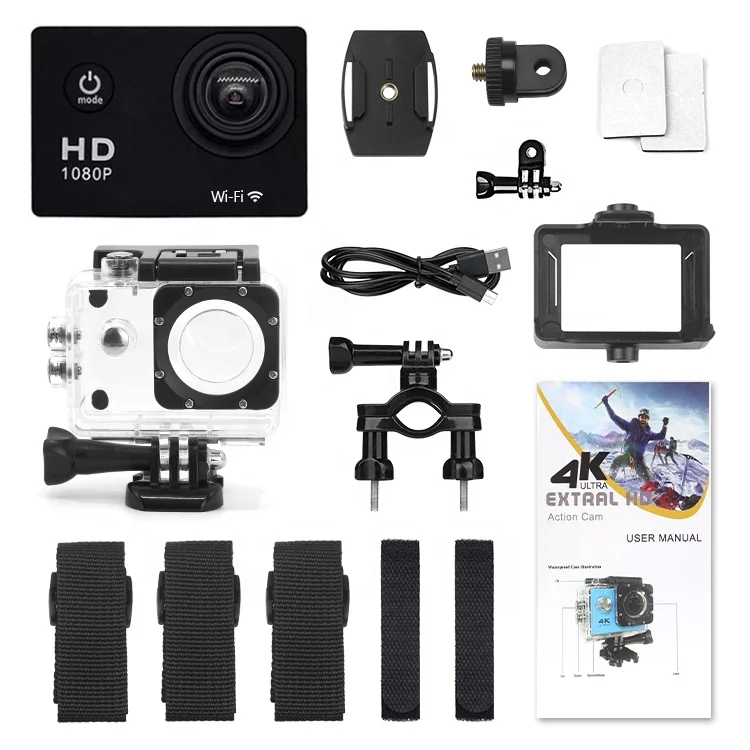 Junnx Action Camera 1080p 4K 30FPS GPCV4247 AVI HD LCD 2.0 Waterproof Helmet Dual Screen WiFi Webcam Sport Video Cam