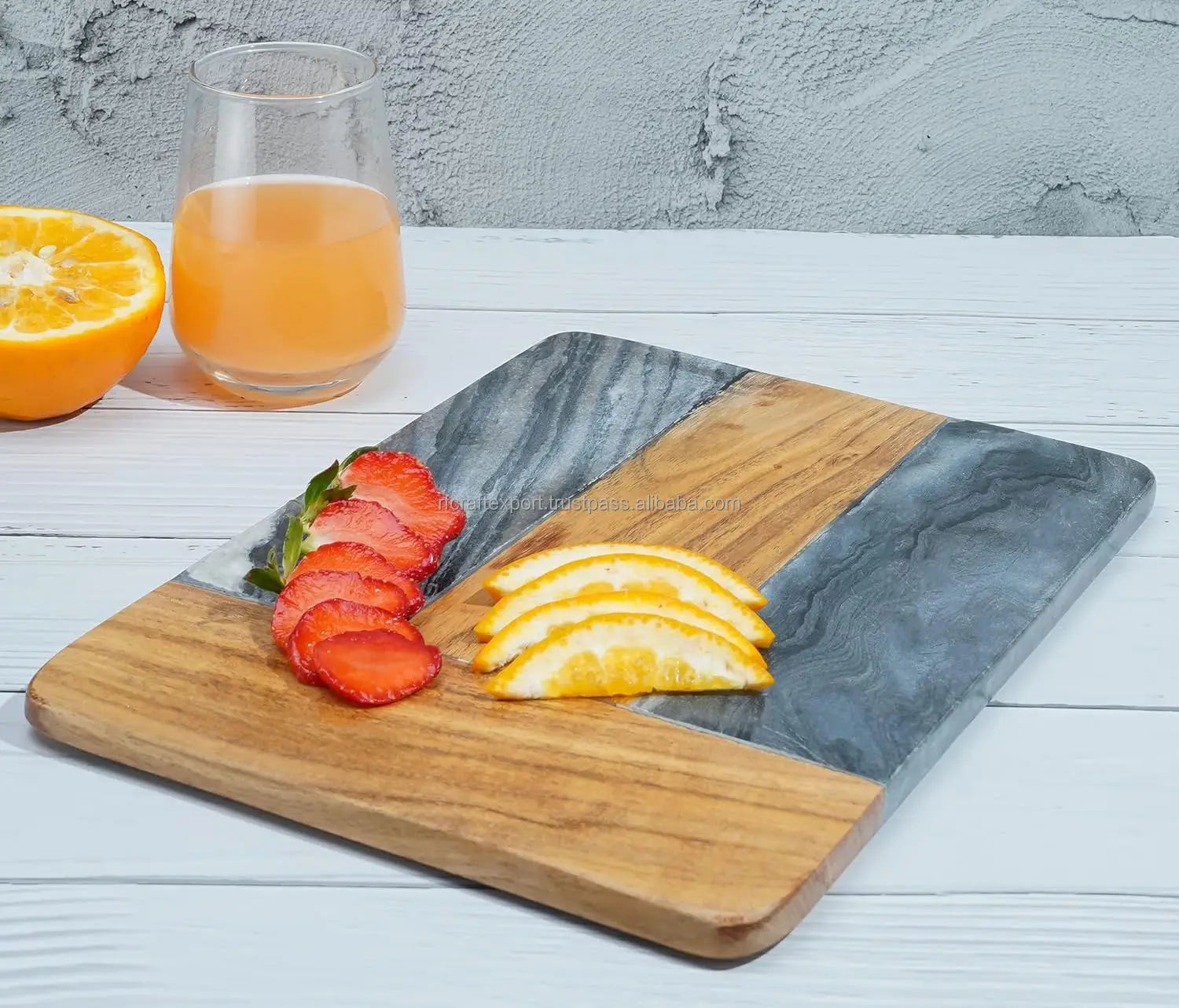 Sustainable Marble & Wood Kitchen Cutting Board Butcher Block for Chopping Meat Cheese Vegetables Charcuterie