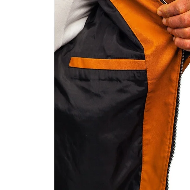  Мужская кожаная куртка-бомбер верблюжьего и коричневого цвета