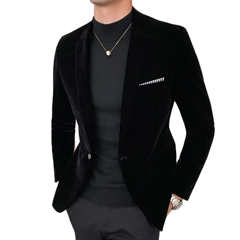 New winter best design velvet blazer for men Smart Casual  wear coat for men Solid Color Big Pocket  with high quality fabric