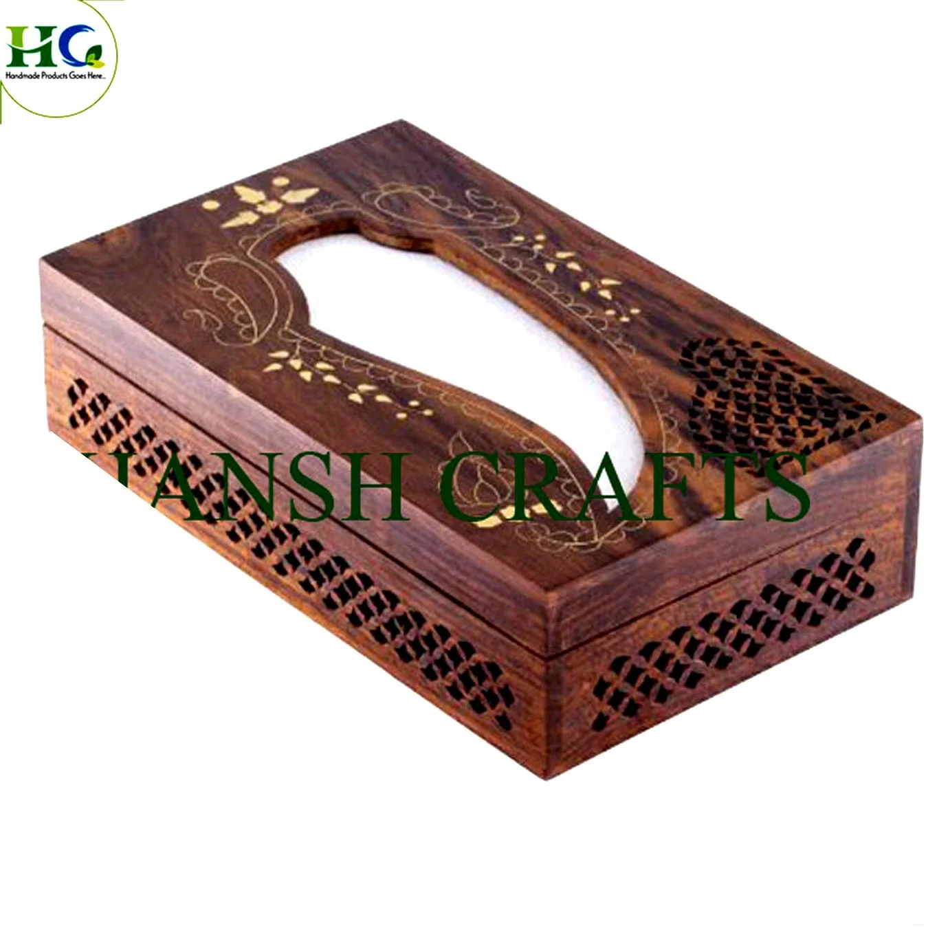 Handmade Wooden Tissue Box Napkin Holder Cover with Brass Inlay and Velvet Interior/brass inlay tissue box