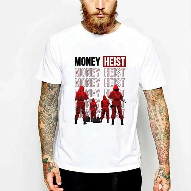 la casa de papel new OEM Custom wholesale bulk printed Embroidered Money Heist Tokyo 100% cotton tshirt men 2021 unisex Low Moq