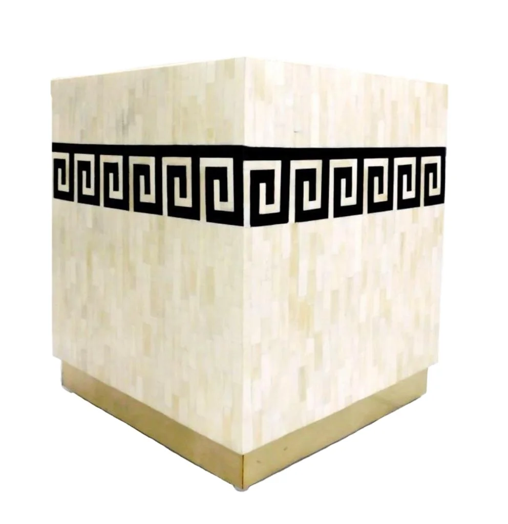 Indian Natural Bone Side Table with Drum Inlay for Coffee and Tea Handcrafted Crafts for sale