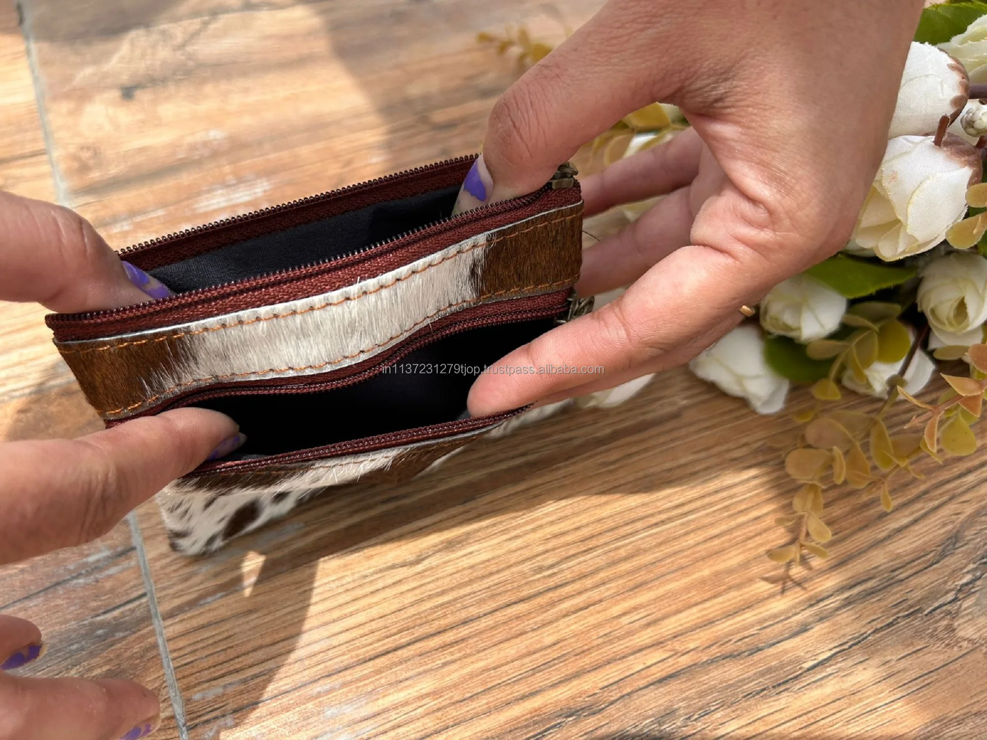 Real Handmade Hair On Hide Fur Leather Coin Change Purse Oval  Credit Card Holder Case  Western Stylish Cute Small Oval  Wallet