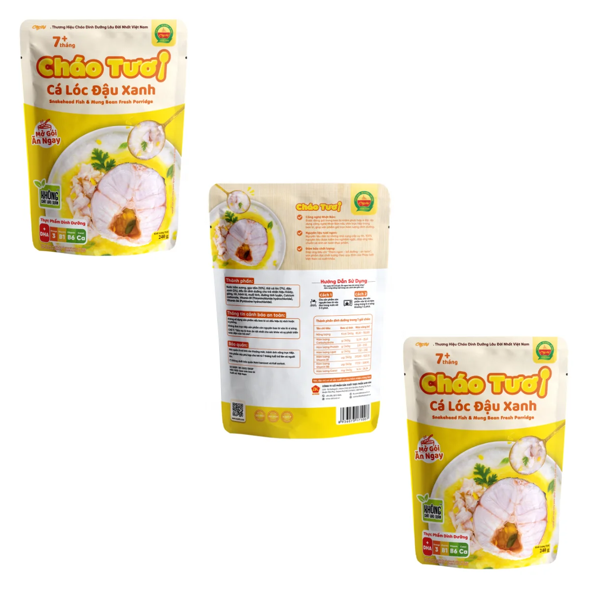 Top grade Snakehead Fish & Mung Bean Fresh Porridge ready to eat breakfast Variety flavors baby food meal made in Vietnam